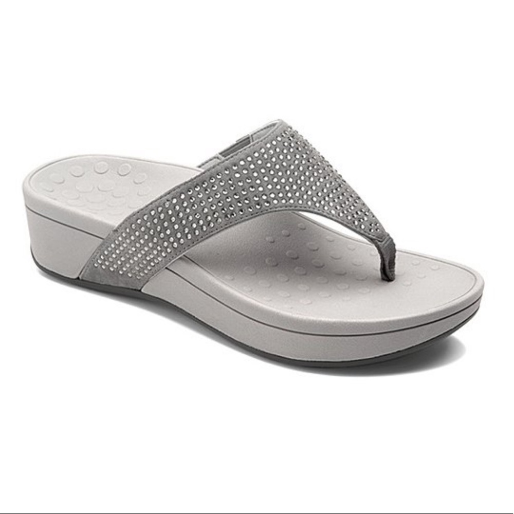 Vionic Pewter Naples Leather Sandals